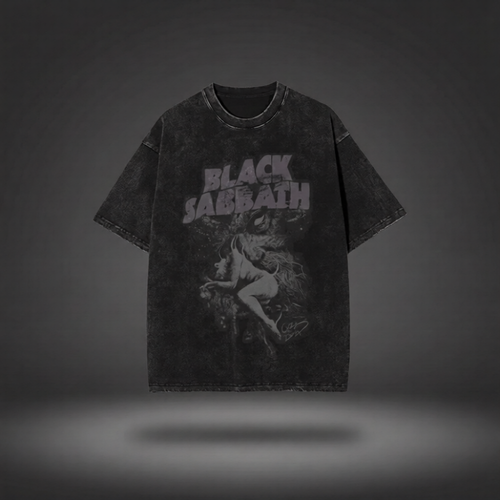 Black Sabbath t-shirt with graphic design on a dark background